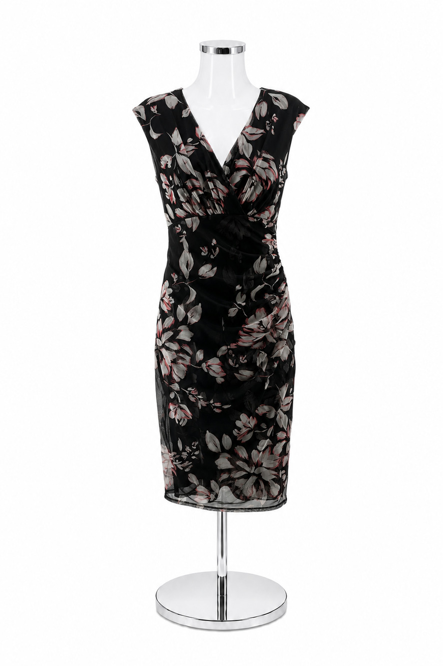 London Times Floral Ruched Surplice Sheath Dress Size 8